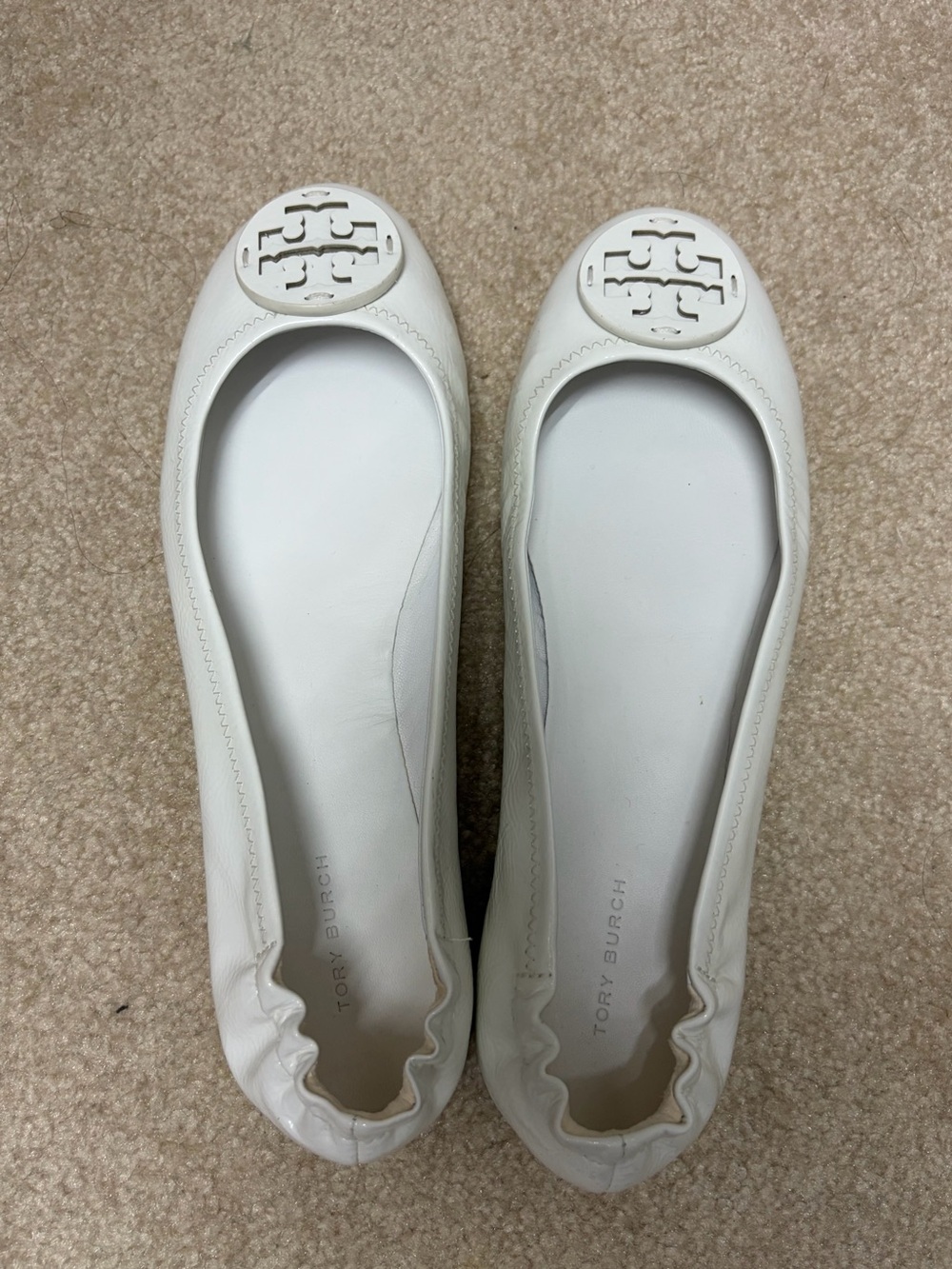 Tory Burch White Leather Logo Ballet Flats